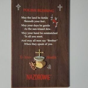 RR plaque home size 5-1/2" x 8-1/2" brown red white polish blessing nazdrowie
